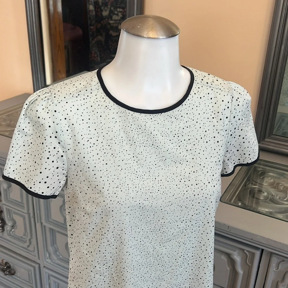 French connection 2 polka dot piping keyhole back mint short sleeve blouse - Picture 3 of 9